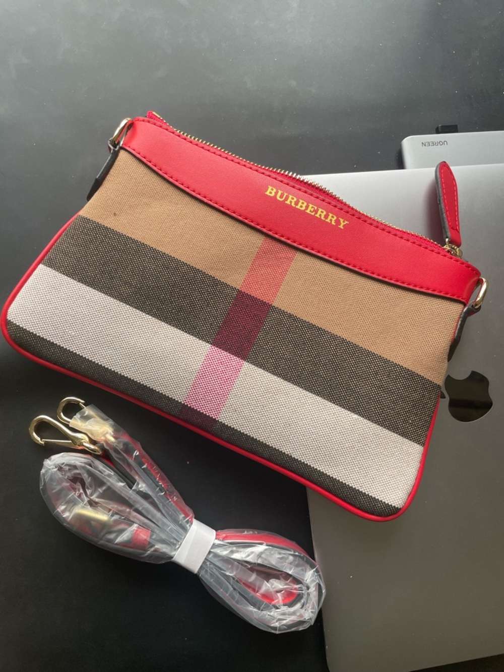 Burberry Red Trim Vintage Check Crossbody Bag